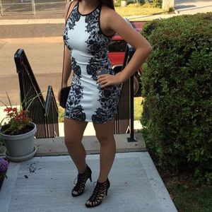 White and Black Tight Mini Dress